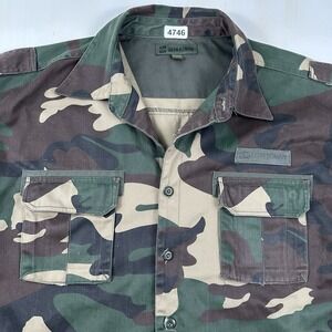 Koman US74 Camo Over Shirt Men XL Military Army Green Short Sleeve‎ Thick Canvas